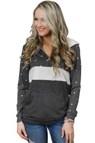 Snowy Dot Charcoal White Color Block Hoodie