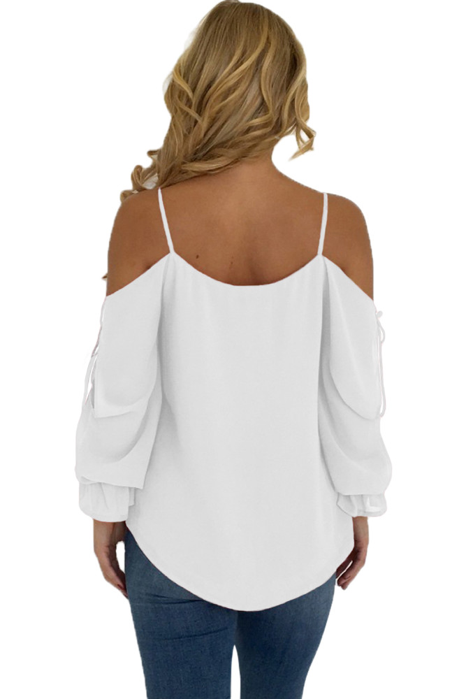 White Spaghetti Strap Cold Shoulder Long Sleeve Top