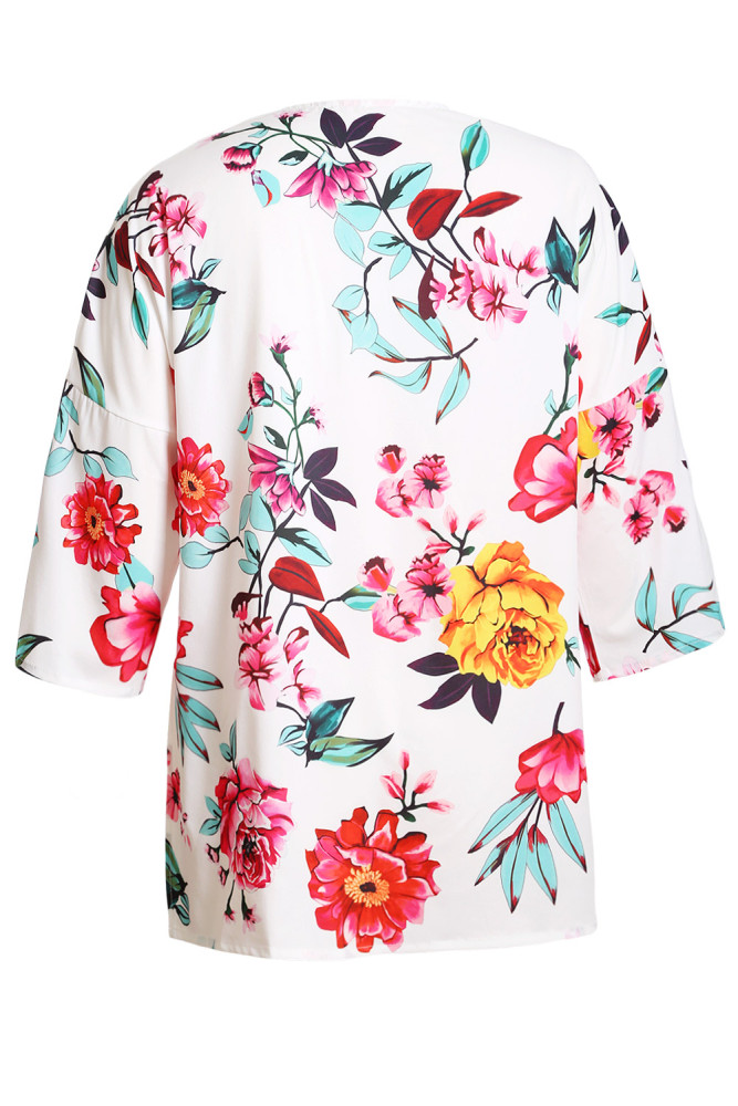Lightweight Bell Sleeve White Floral Cardigan