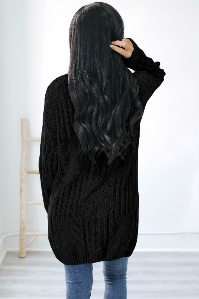 Black Classic Open Knit Chenille Cardigan
