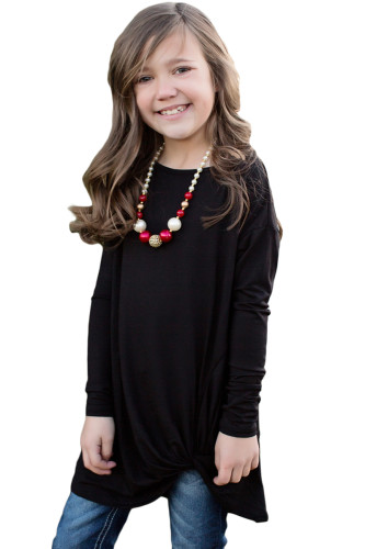 Black Twist Knot Detail Long Sleeve Girl's Top