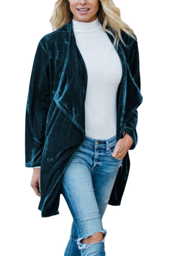 Green Draped Open Front Velvet Jacket