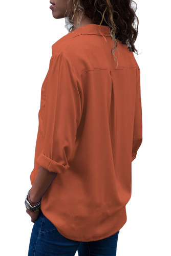 Orange Covered Placket Button Down Shirt