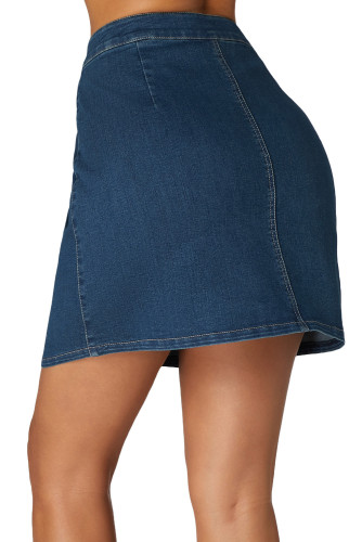 Blue Double Breasted Functional Button Jeans Skirt
