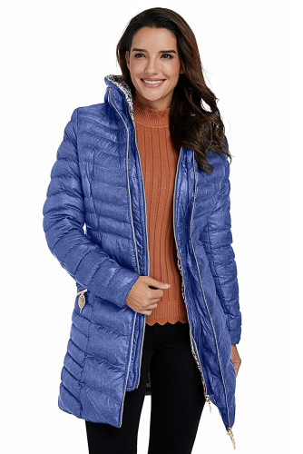 Blue Hooded Longline Winter Coat with Belt