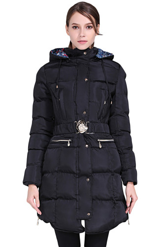 Black Cotton Quilted Longline Hooded Coat