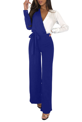 Royal Blue White Asymmetric Wide Leg Jumpsuit
