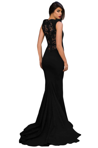 Black Floral Embroidery Fishtail Evening Dress