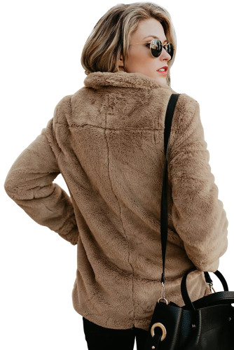 Brown Pocket Style Fluffy Winter Coat