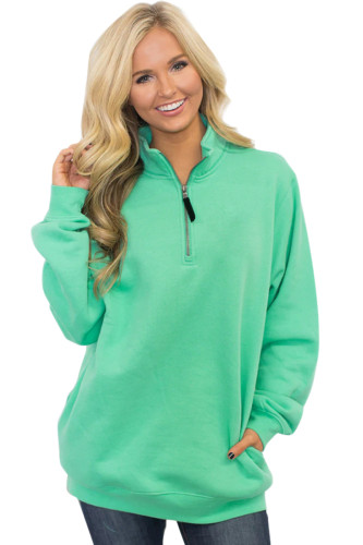 Mint Green Pocket Style Quarter Zip Sweatshirt