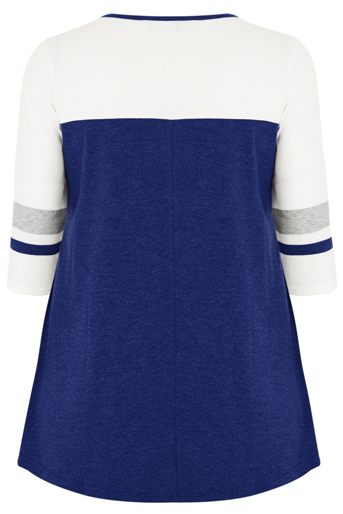 Navy Marl Color Block Quarter Sleeved Plus Size Top
