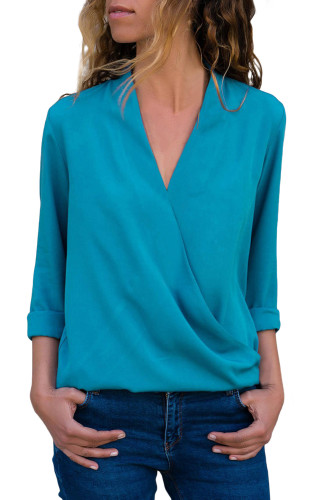 Sapphire Wrap Front Long Sleeve Blouse