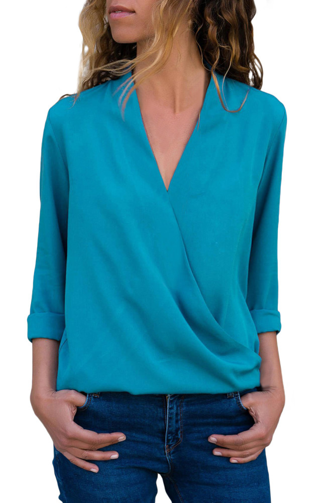 Sapphire Wrap Front Long Sleeve Blouse