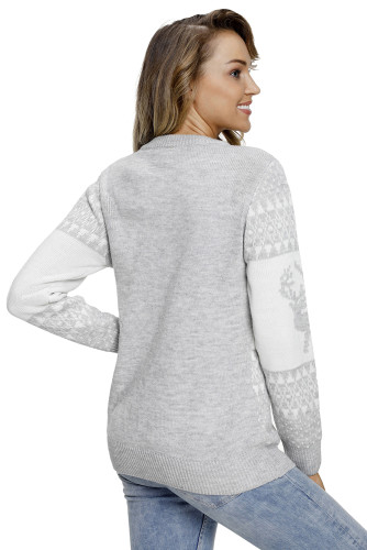 Grey White Reindeer and Christmas Tree Sweater