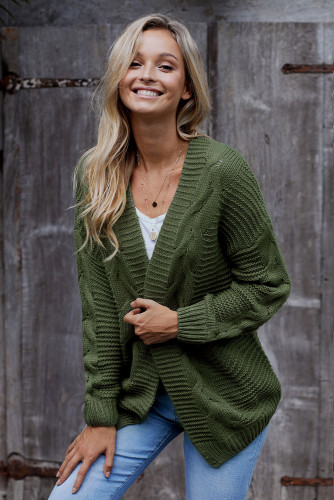 Green Chunky Wide Long Sleeve Knit Cardigan