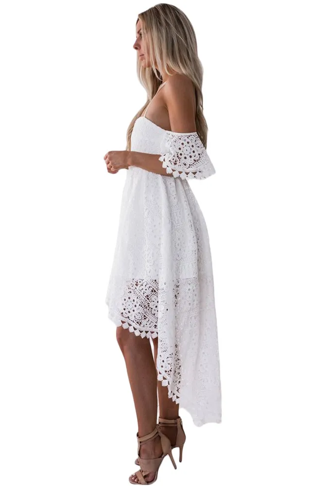 White Backless Off Shoulder High Low Prom Party Dress