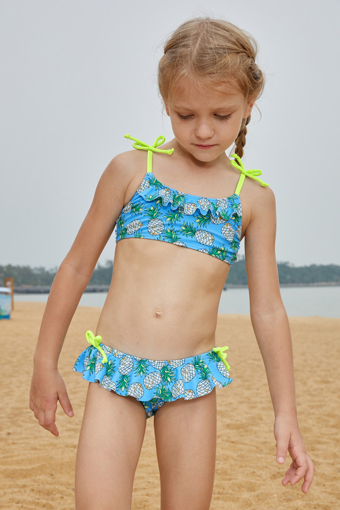 Pineapple Print Little Girls Bikini with Shoulder Straps