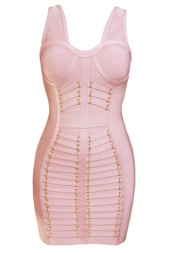 Pink Embellished Midi Bandage Dress