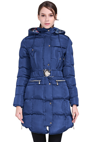 Blue Cotton Quilted Longline Hooded Coat