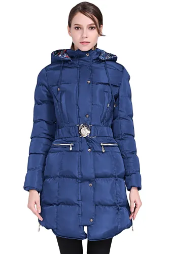 Blue Cotton Quilted Longline Hooded Coat