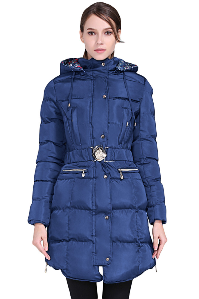 Blue Cotton Quilted Longline Hooded Coat