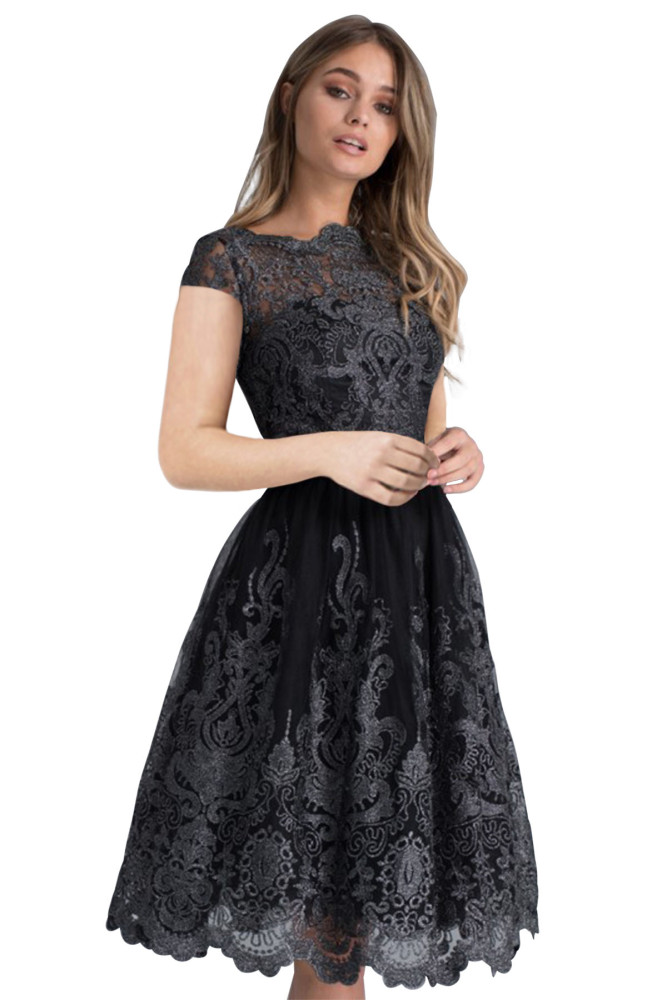 Dreamy Black Lace Embroidered Prom Dress