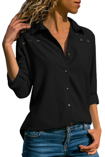 Black Stylish Button Detail Long Sleeve Blouse