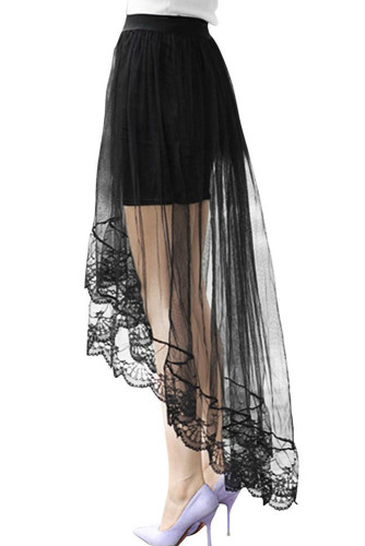 Black Lace Tulle Overlay Hi-lo Hem Skirt