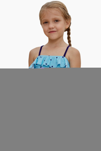Little Stars Print Turquoise Little Girls Bikini