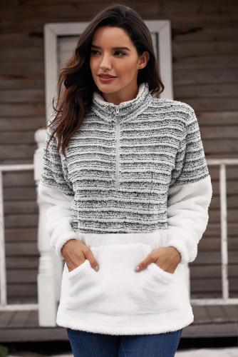 Charcoal Fuzzy Striped Furry Sweatshirt