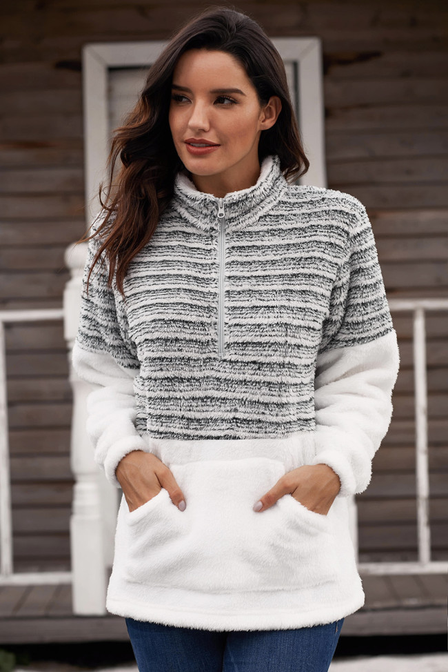 Charcoal Fuzzy Striped Furry Sweatshirt