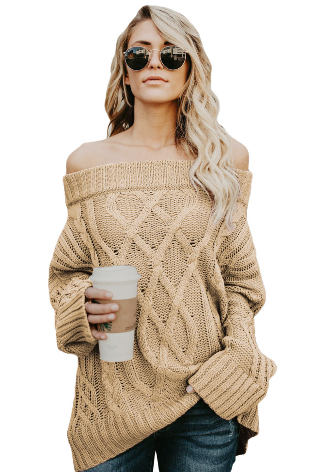 Khaki Off The Shoulder Winter Sweater