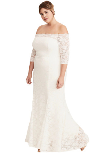 White Plus Size Lace Off Shoulder Party Maxi Dress