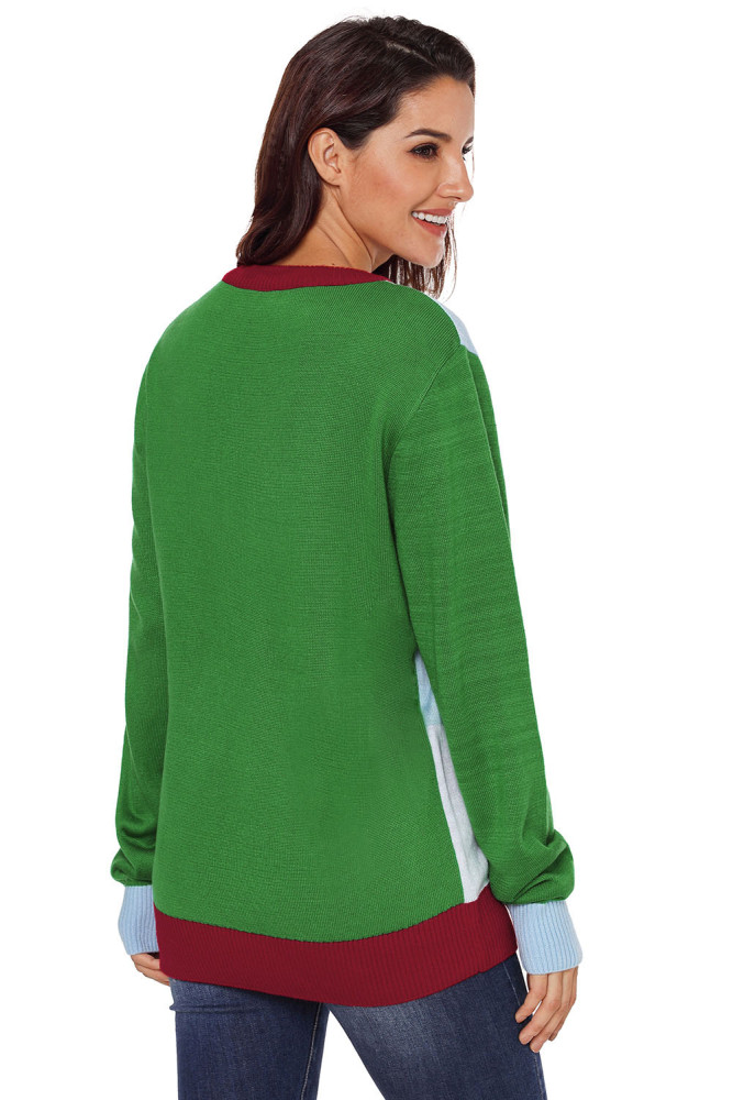 Cool Snowman Christmas Sweater with Green Sleeves