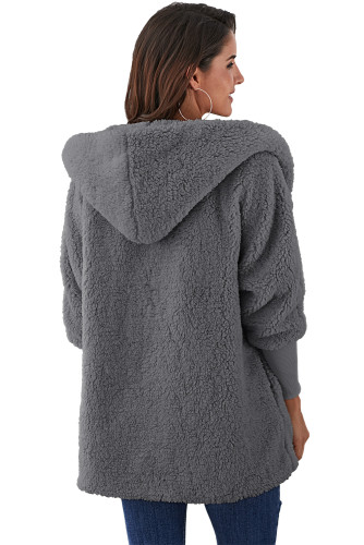Gray Woolen Fur Horn Button Oversize Jacket