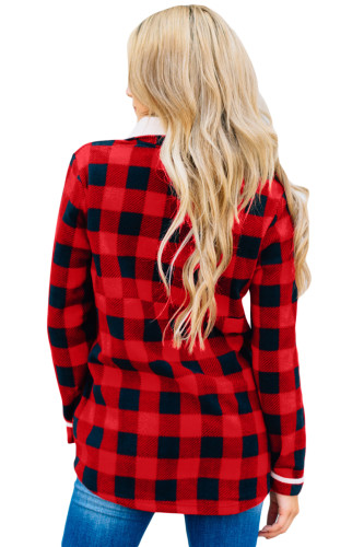 Red Plaid Fleece Pullover Sweatshirt