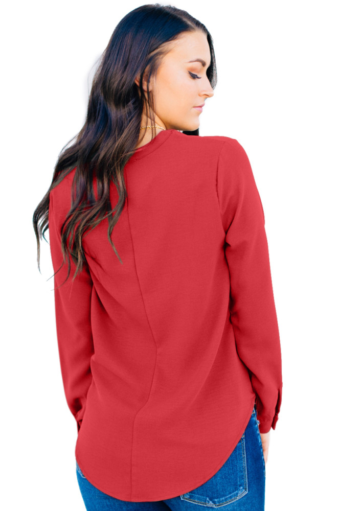 Red Surplice Button Trio Top
