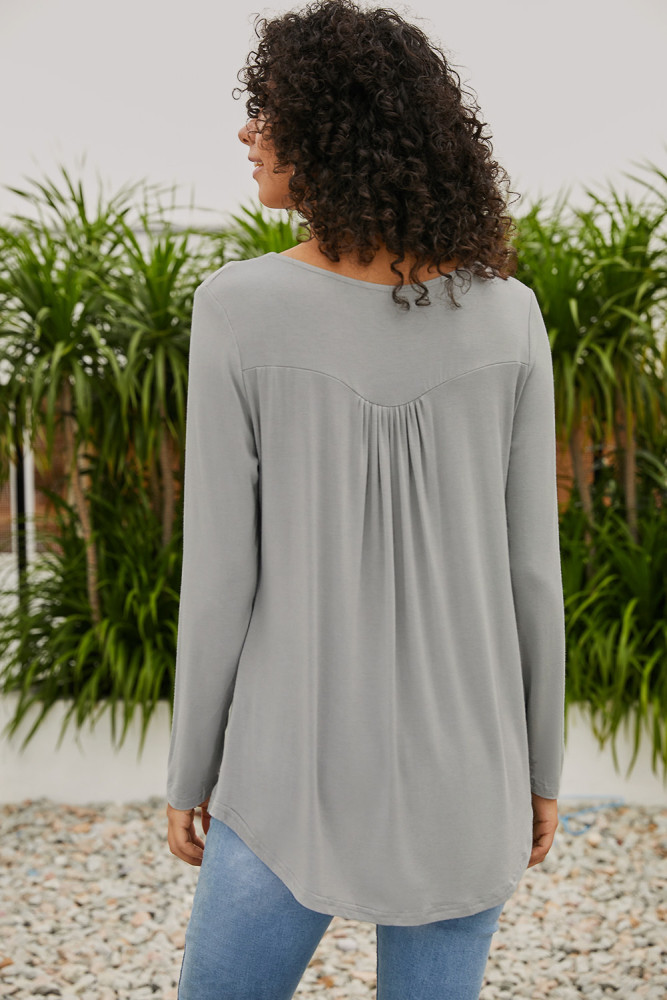 Gray Long Sleeve Button up Pleated Tunic