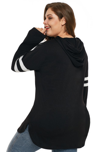 Black Plus Size Varsity Stripe Hooded Top