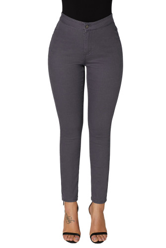 Gray High Waist Skinny Jeans with Round Pockets