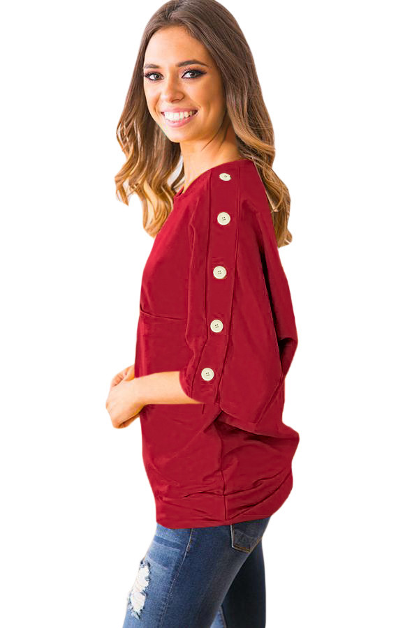 Wine Button up Shift Top with Pocket