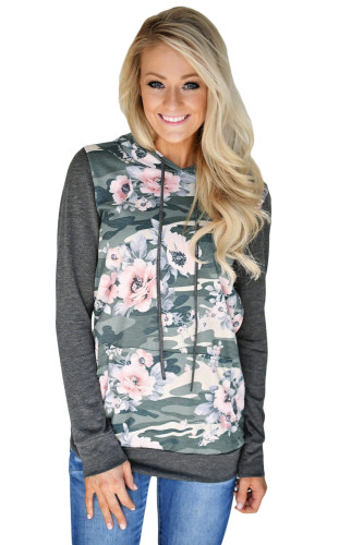Charcoal Kangaroo Pocket Floral Hoodie
