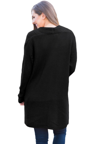 Black Open Front Women Cardigan with Pockets