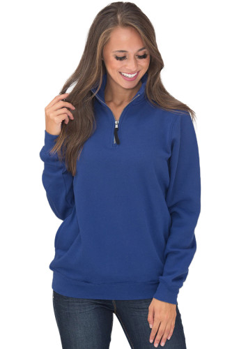 Dark Blue Pocket Style Quarter Zip Sweatshirt