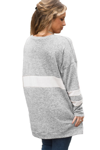 Gray V Neck Chunky Stripe Sweatshirt