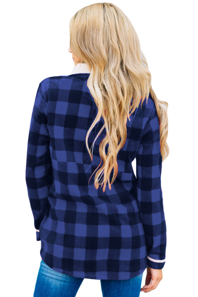 Royal Blue Plaid Fleece Pullover Sweatshirt