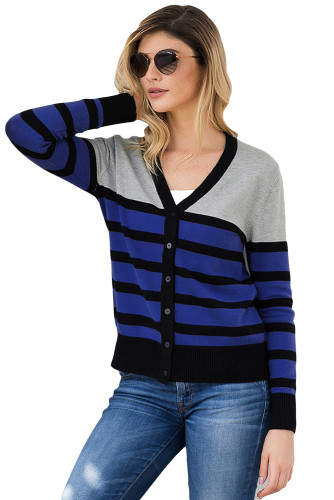 Black Striped Grey Blue Lightweight Knitted Cardigan