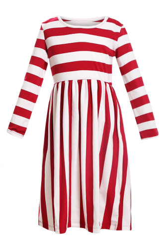 Red White Striped Long Sleeve Dress for Kids