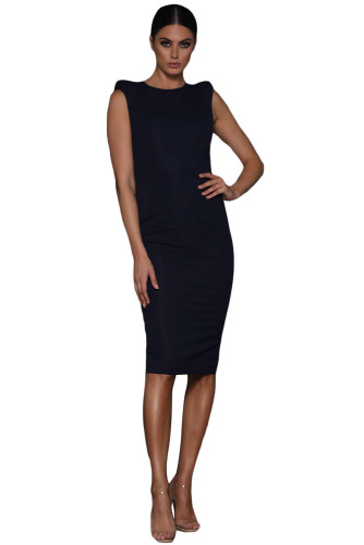 Navy Sheer Lace Back Sleeveless Midi Dress