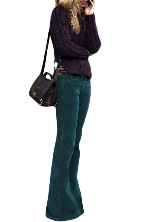 Green Flared Bottom Leg Velvet Pants